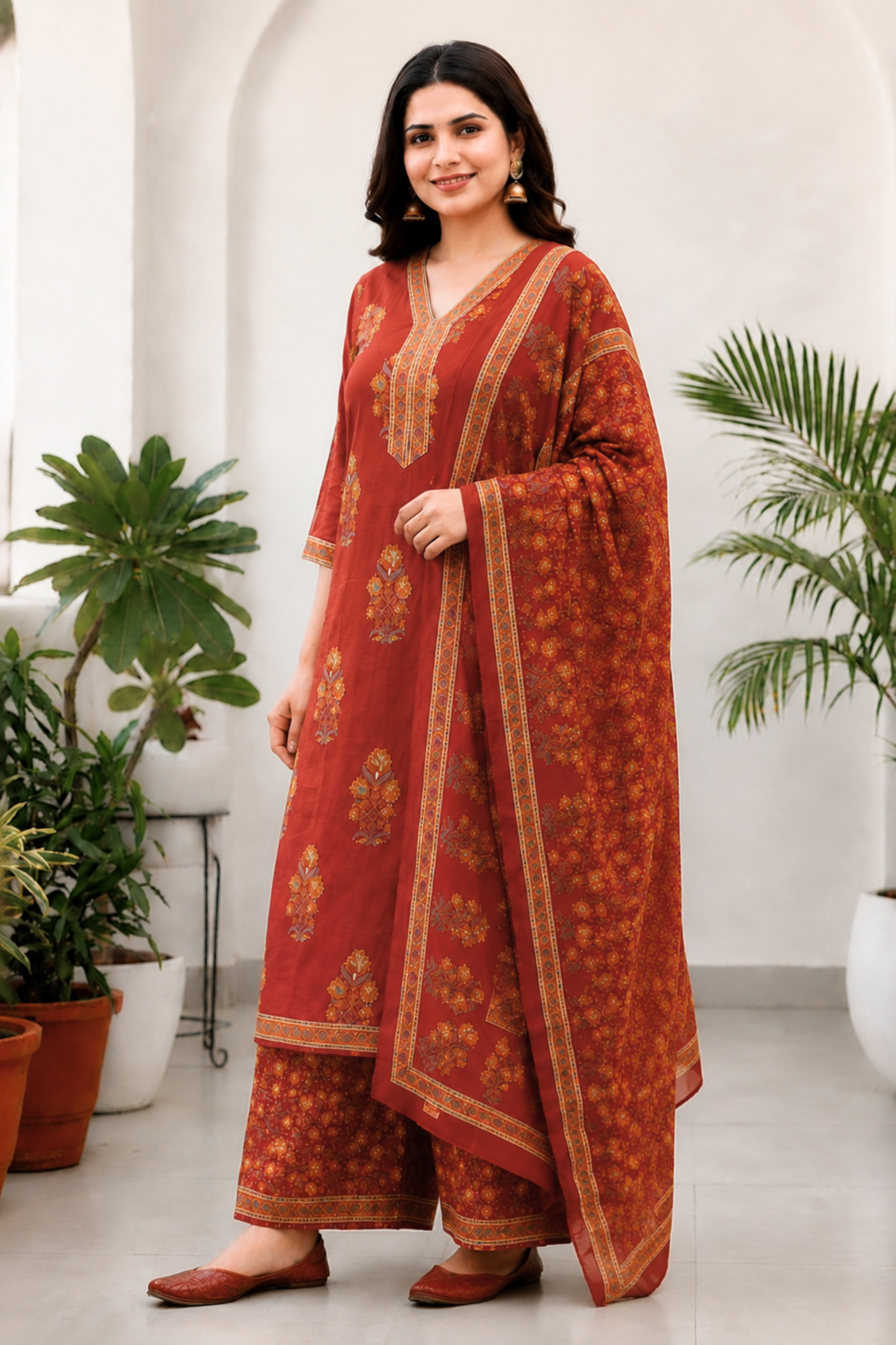 Saffron Story Block Printed Cotton Suit