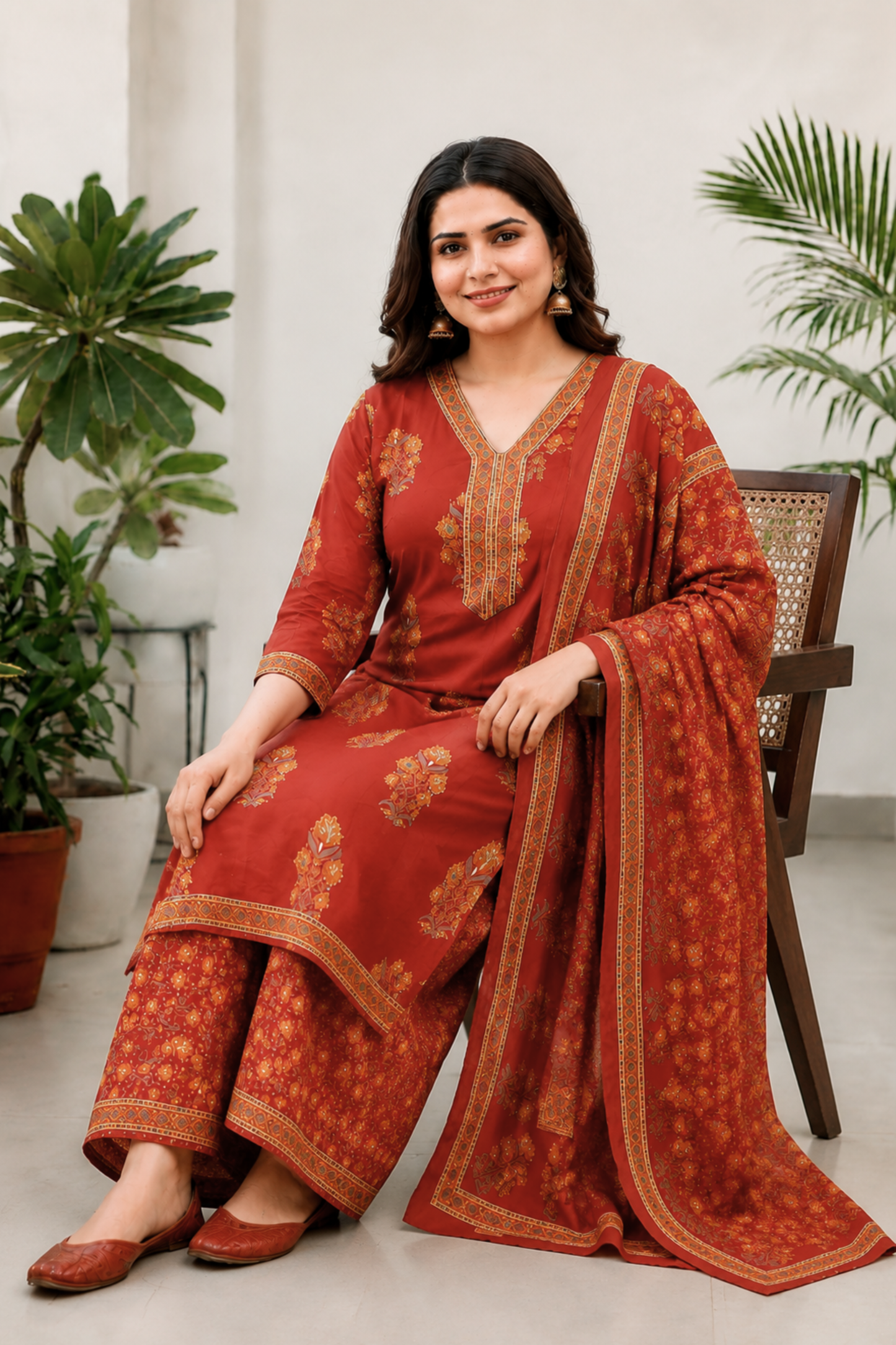 Saffron Story Block Printed Cotton Suit