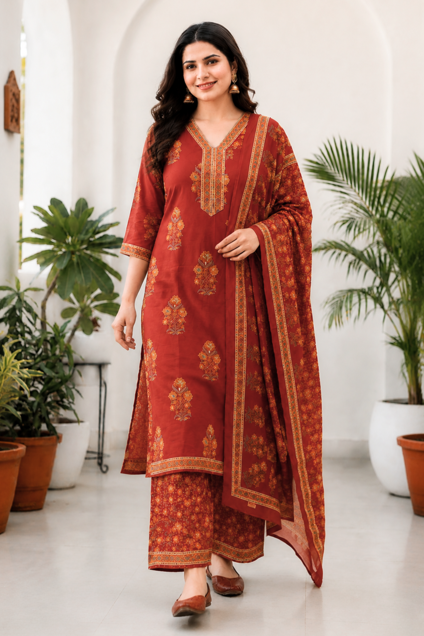 Saffron Story Block Printed Cotton Suit
