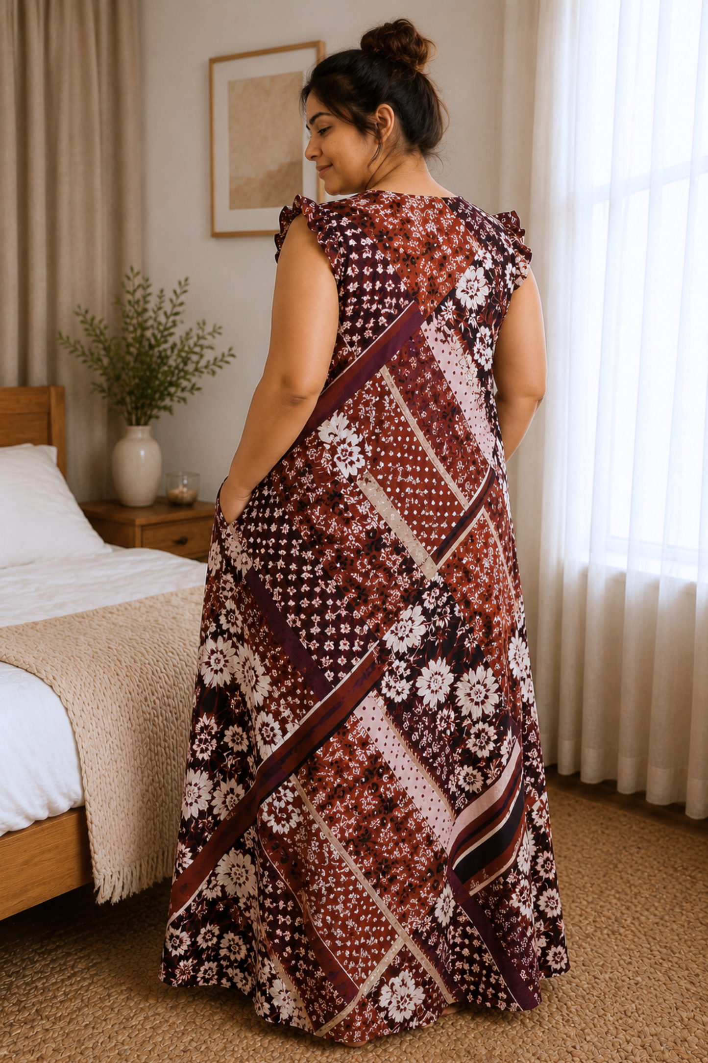 Autumn Cocoa Frilled Lounge Dress