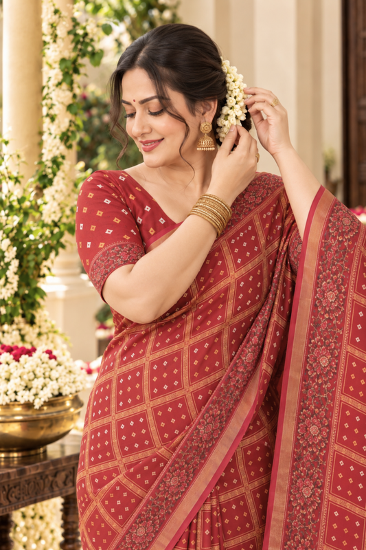 Avani Printed Saree With 1.5 Mtr Blouse Piece