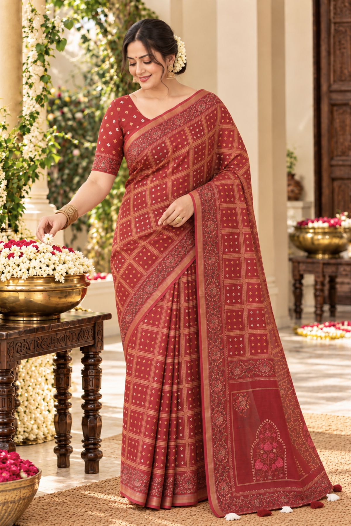 Avani Printed Saree With 1.5 Mtr Blouse Piece