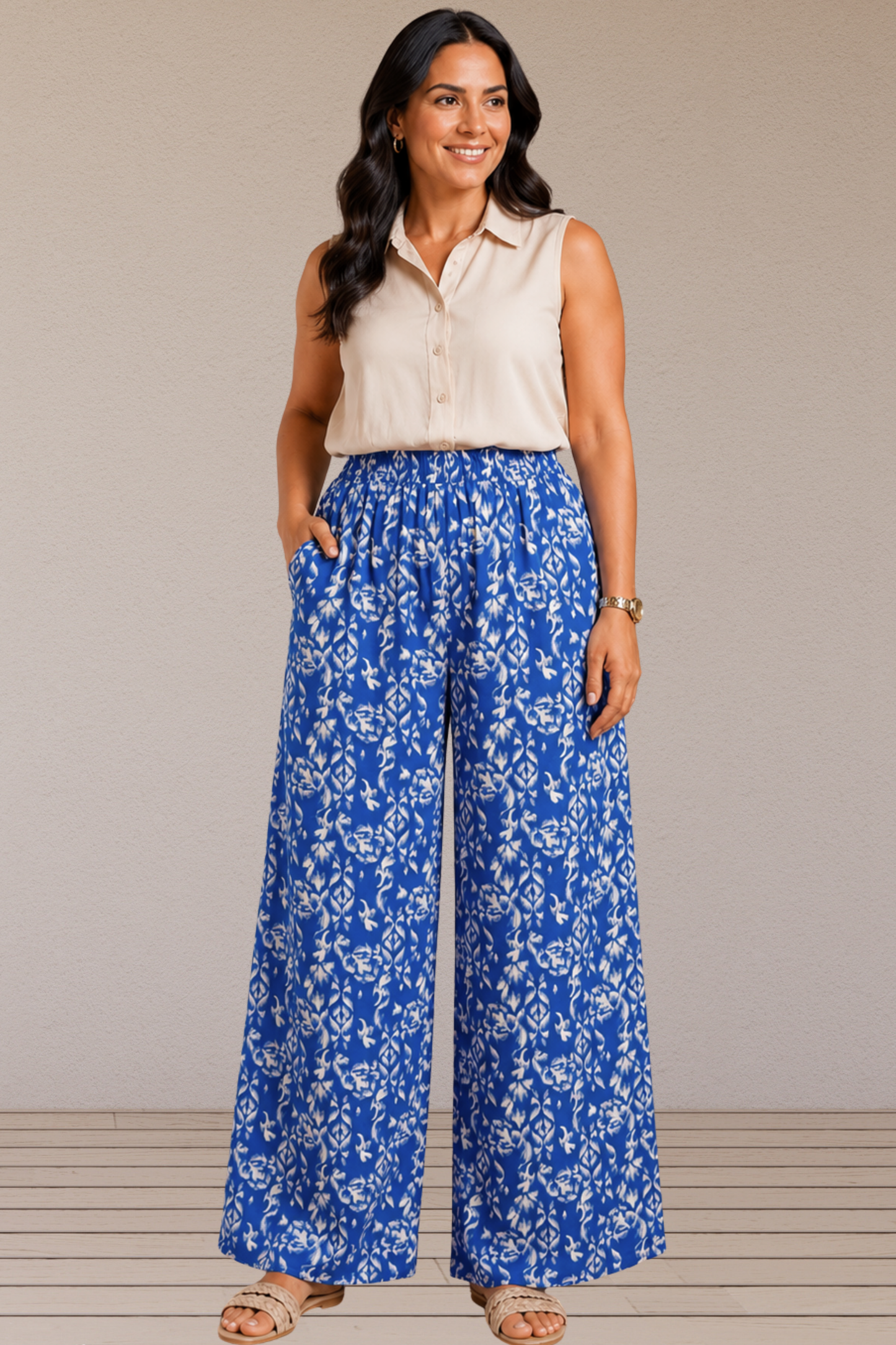 Azure Bloom Printed Rayon Lounge Pants