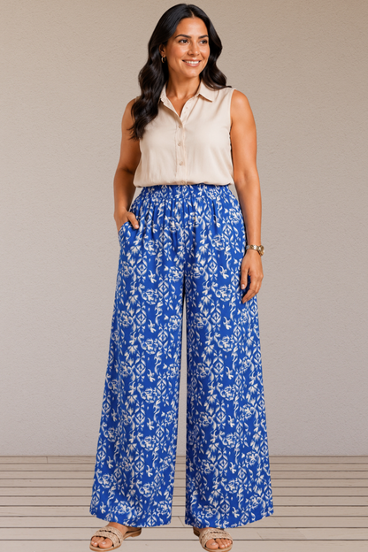 Azure Bloom Printed Rayon Lounge Pants