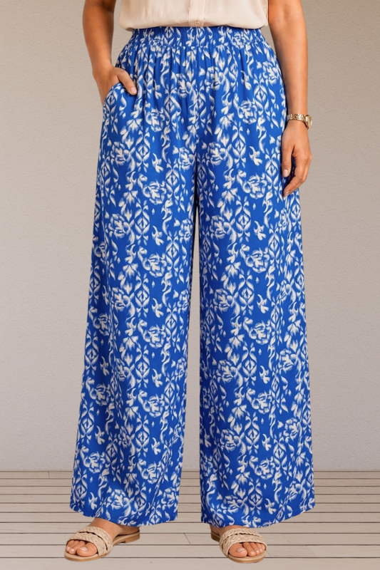 Azure Bloom Printed Rayon Lounge Pants