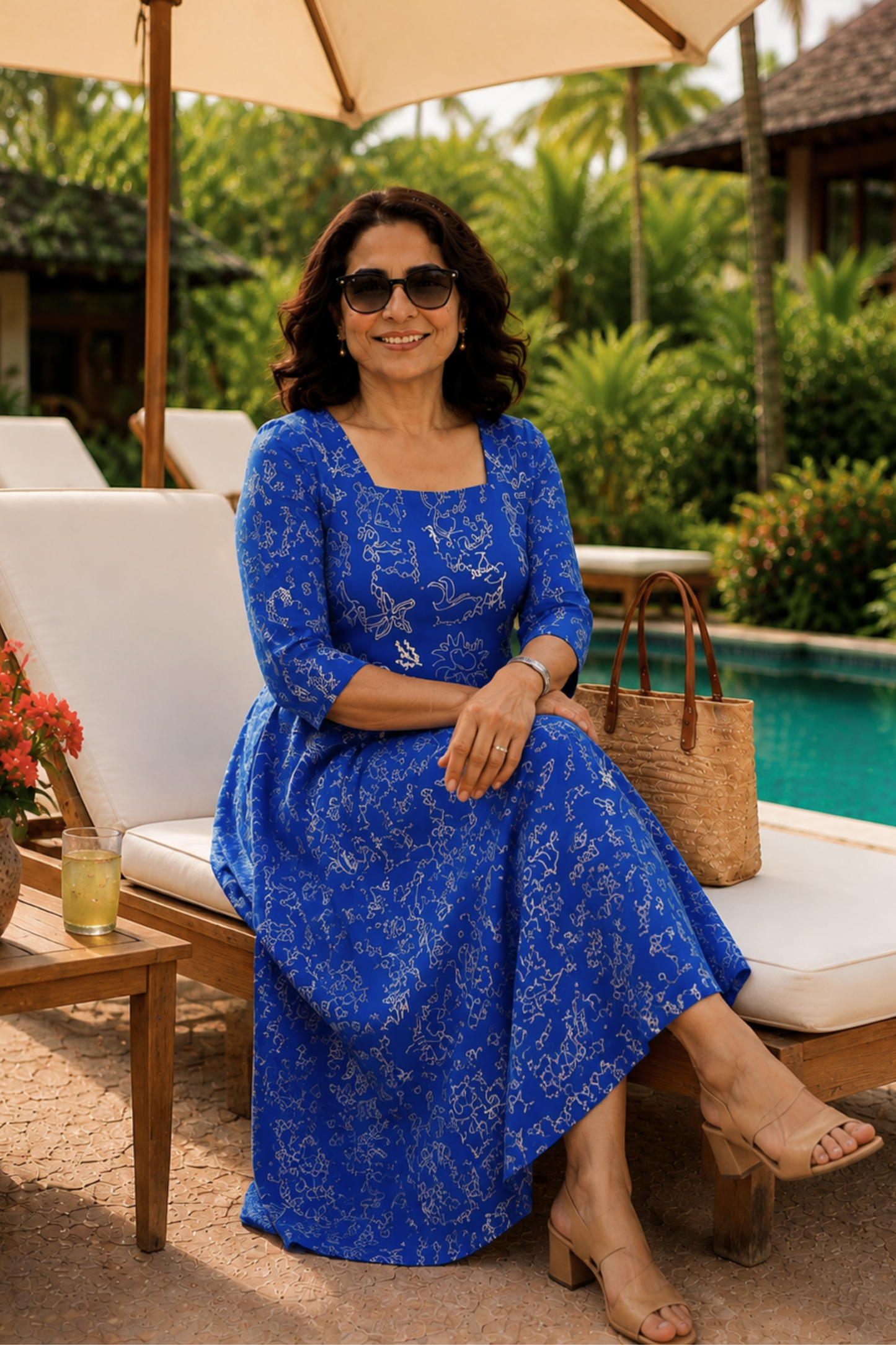 Azure Doodle Printed Dress With Pockets