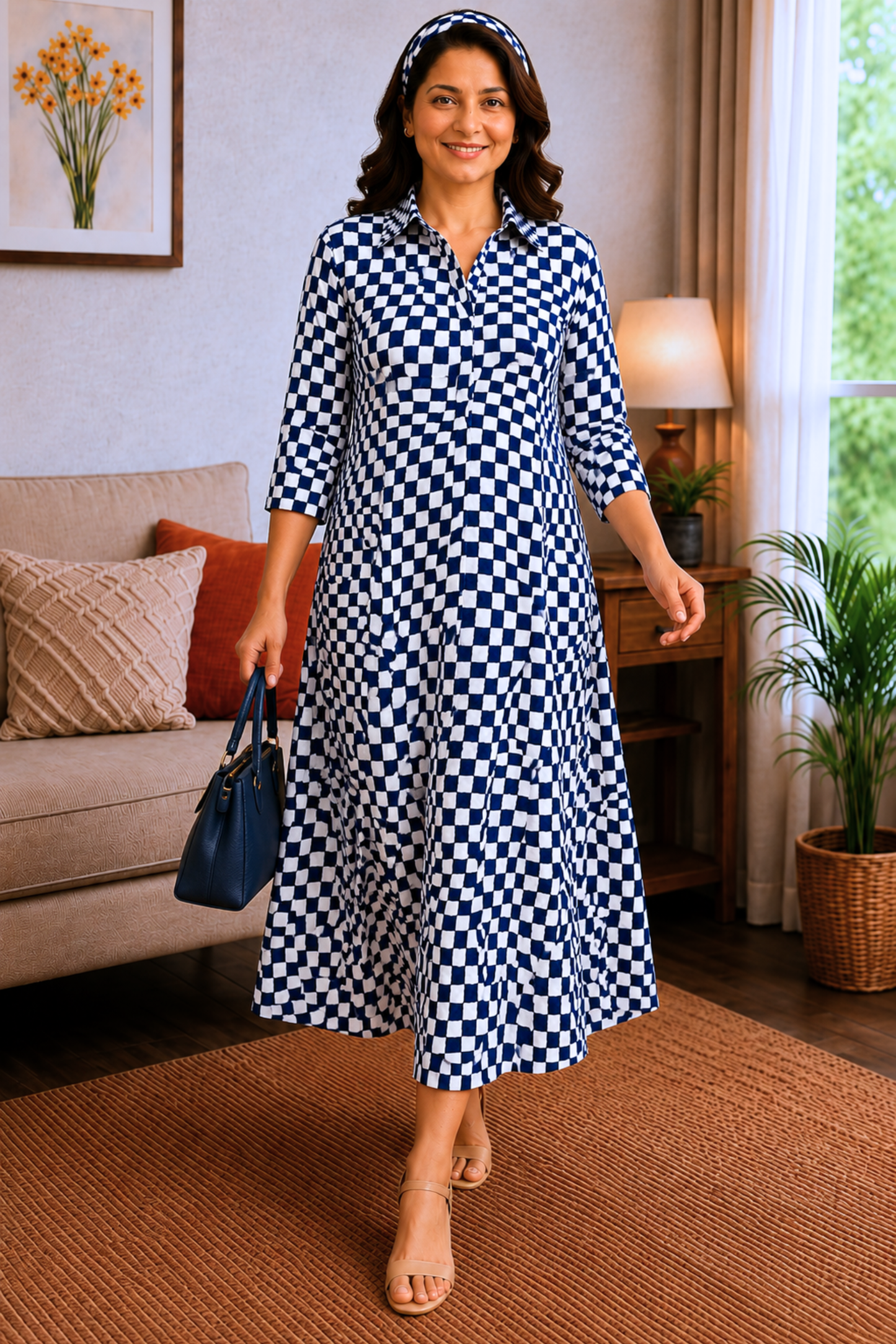 Azure Mirage Rayon Dress with Pockets
