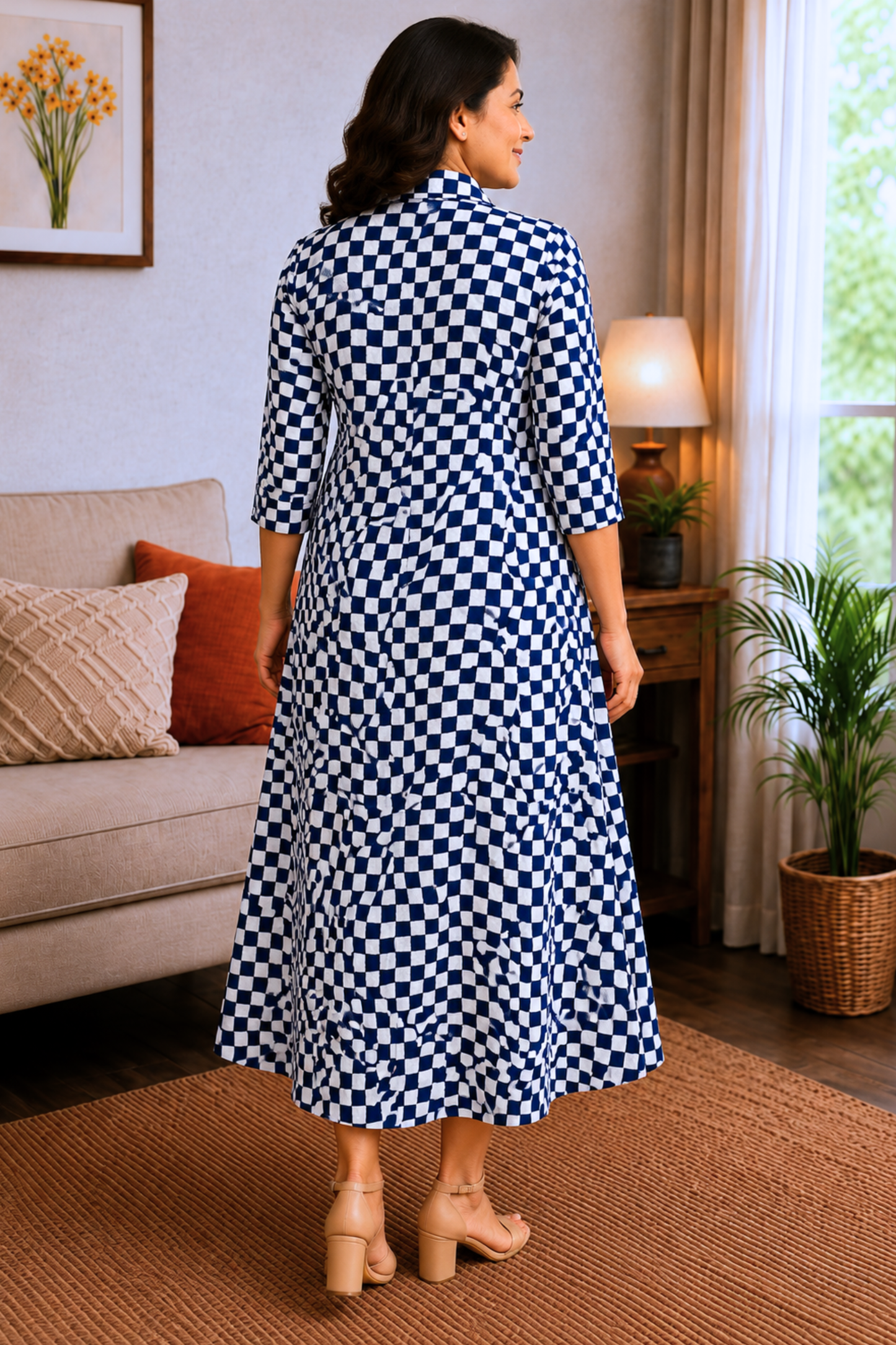 Azure Mirage Rayon Dress with Pockets