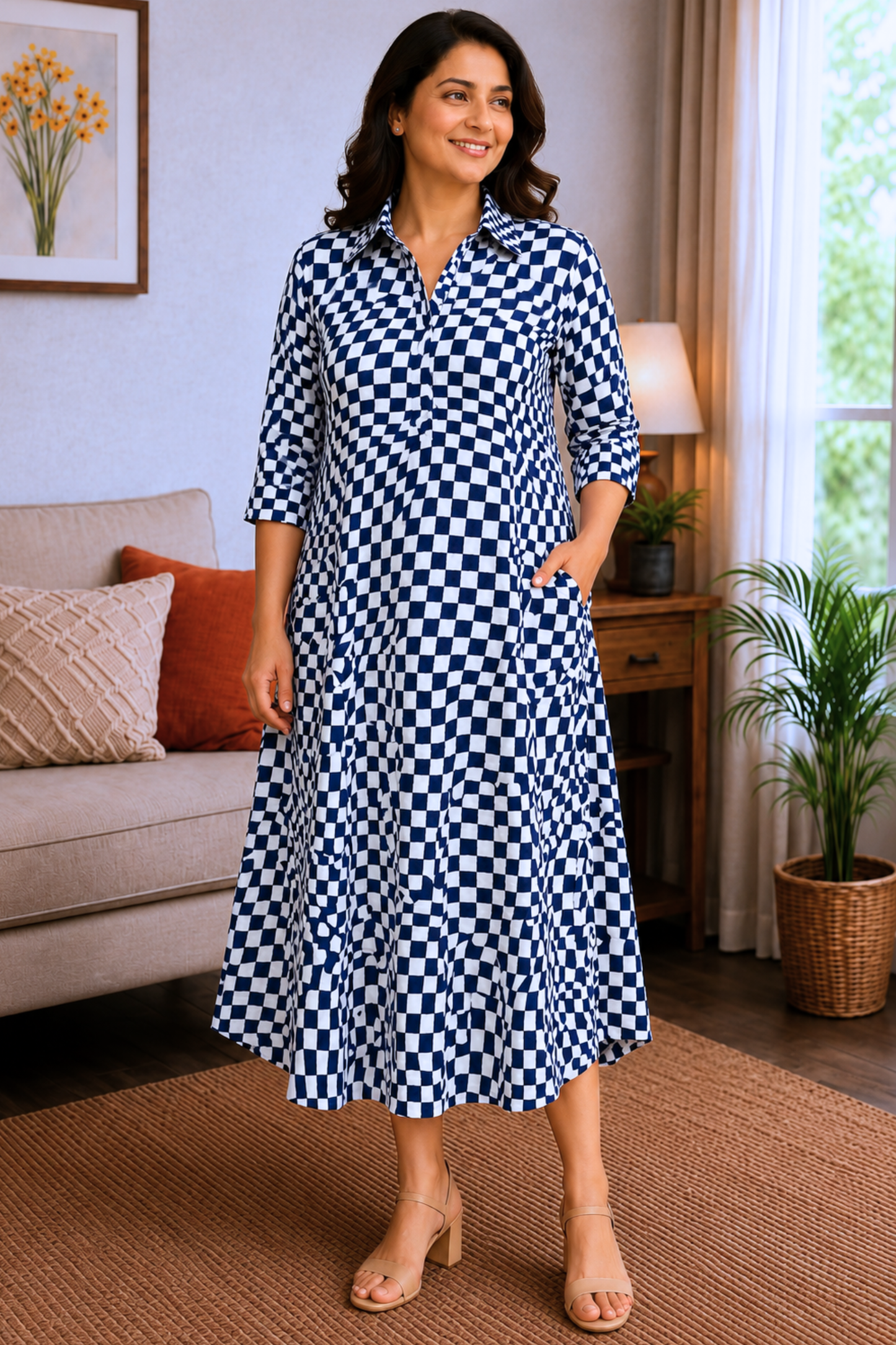 Azure Mirage Rayon Dress with Pockets