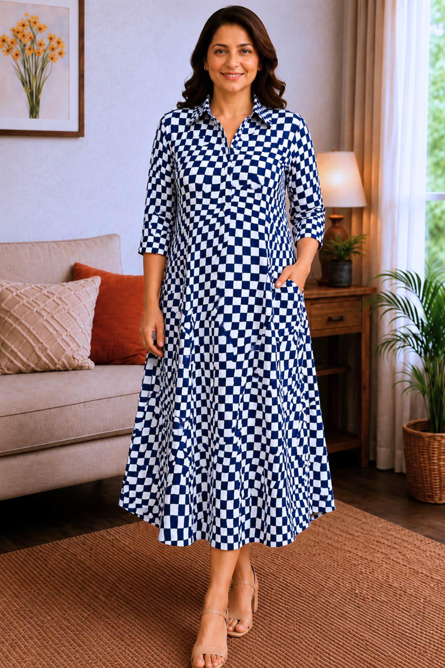 Azure Mirage Rayon Dress with Pockets