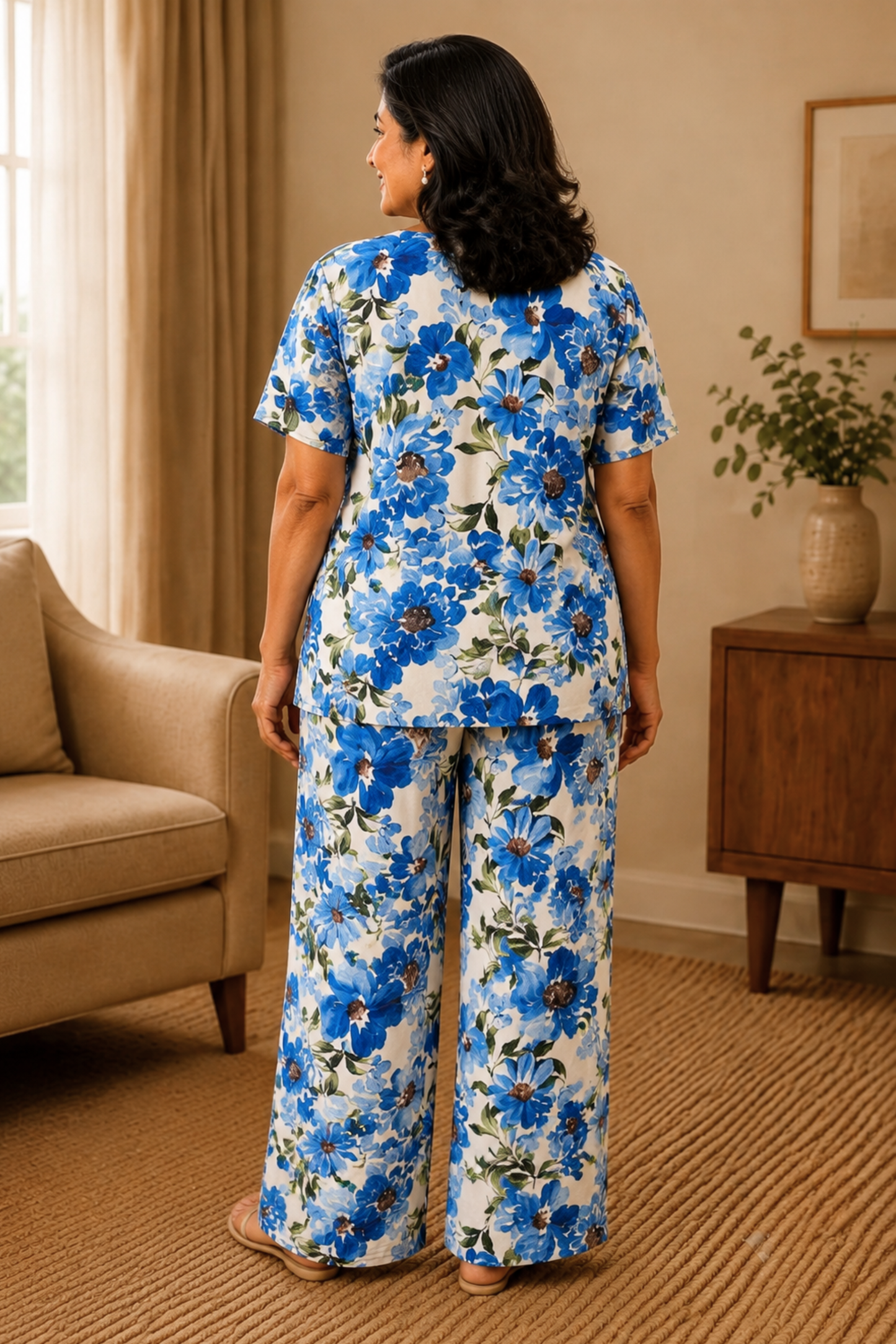 Azure Reverie Floral Night Suit