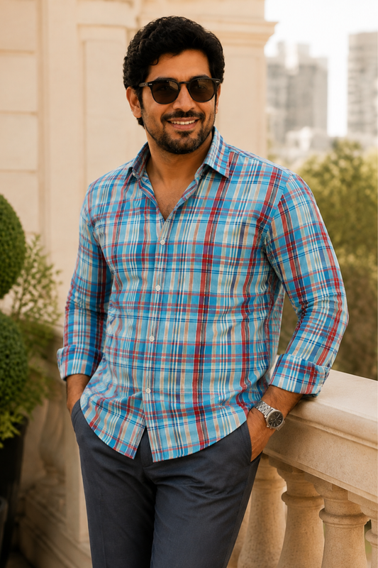 Azure Flair Check Cotton Shirt