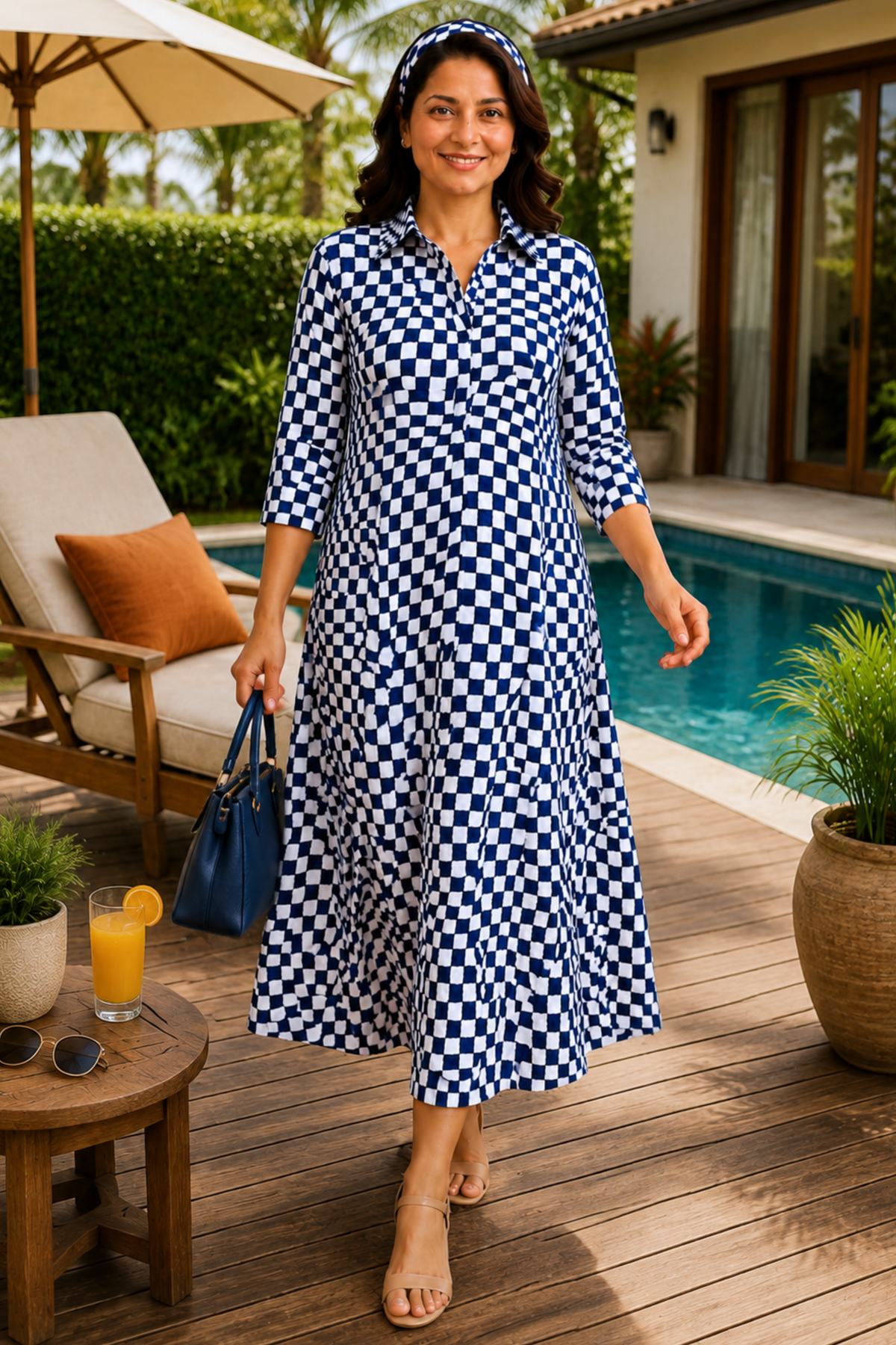 Azure Mirage Rayon Dress with Pockets