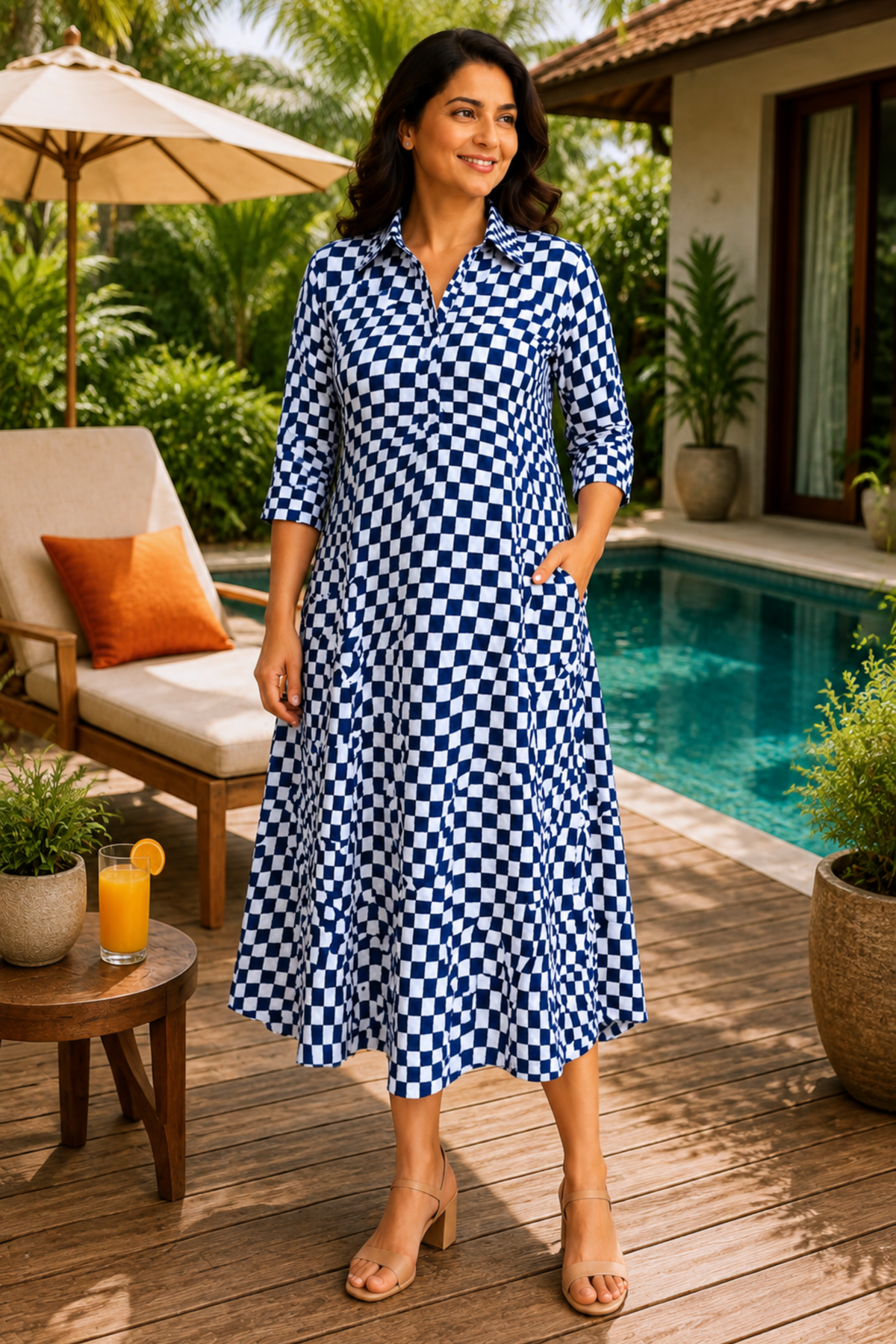 Azure Mirage Rayon Dress with Pockets