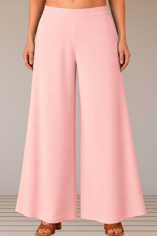 Baby Pink Belted Rayon Loose Palazzo