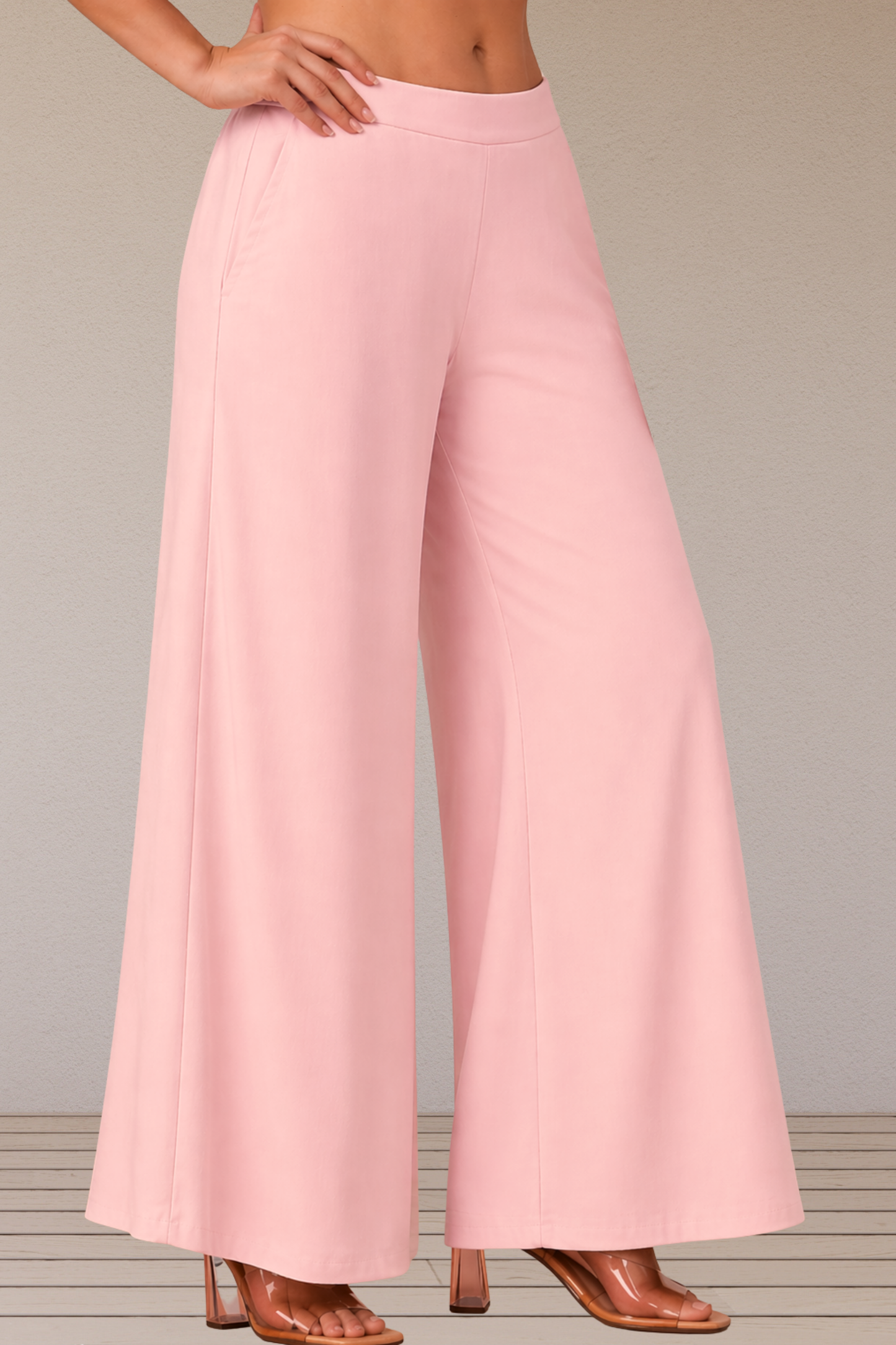 Baby Pink Belted Rayon Loose Palazzo