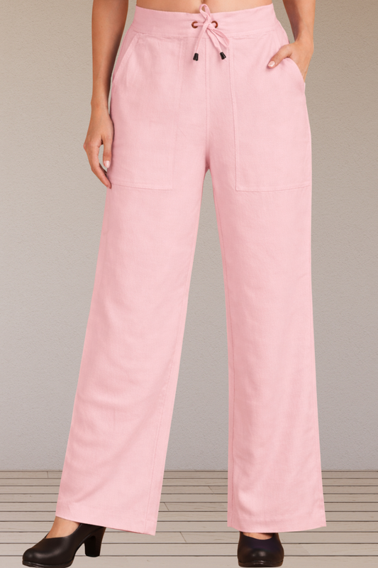 Baby Pink Cotton Linen Flared Pant