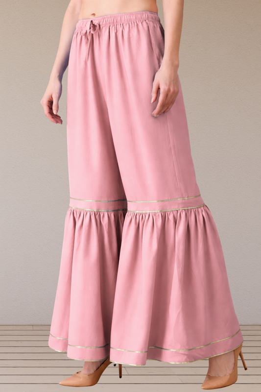 Baby Pink Frilled Rayon Sharara