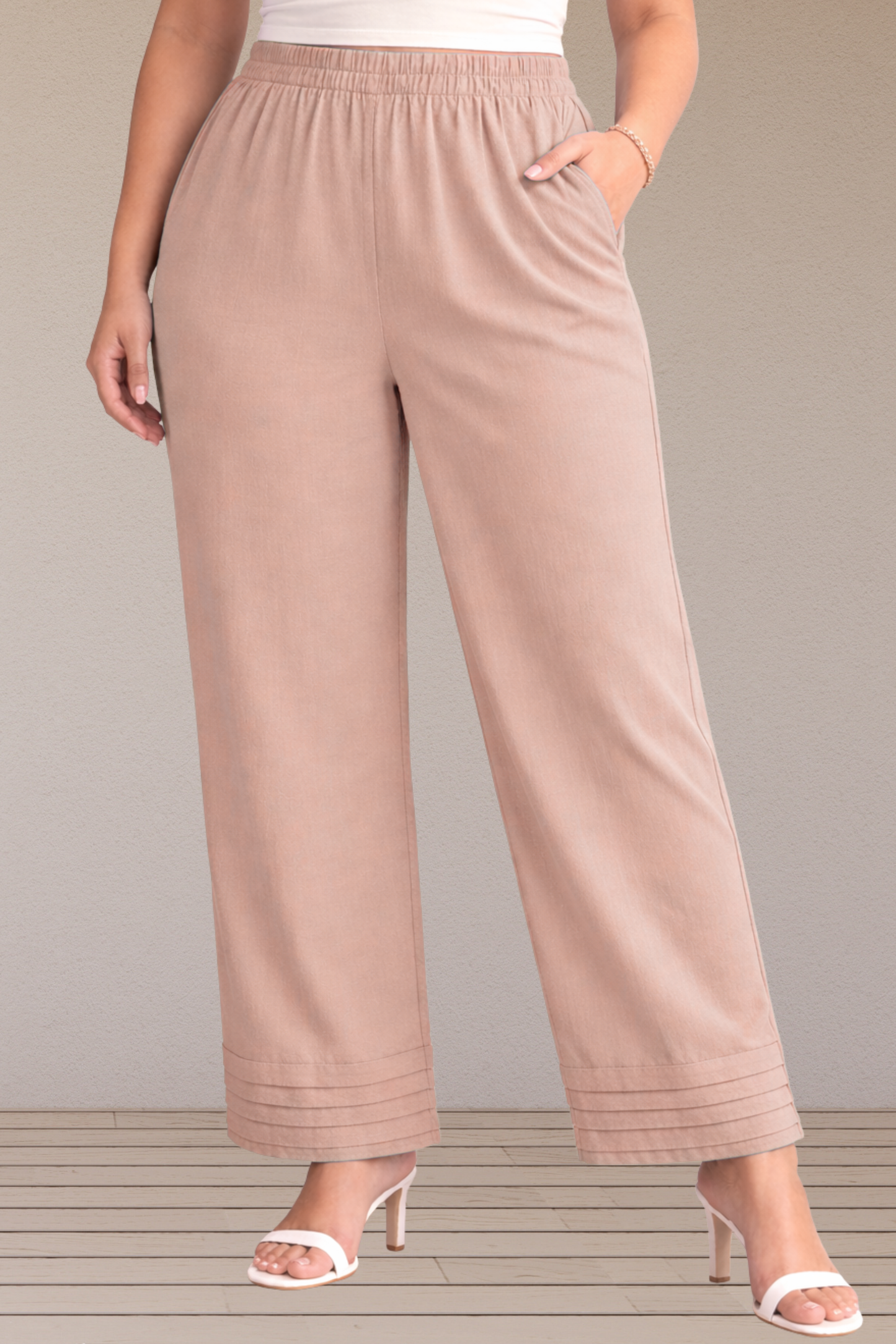Light Onion Pintucked Cotton Palazzo