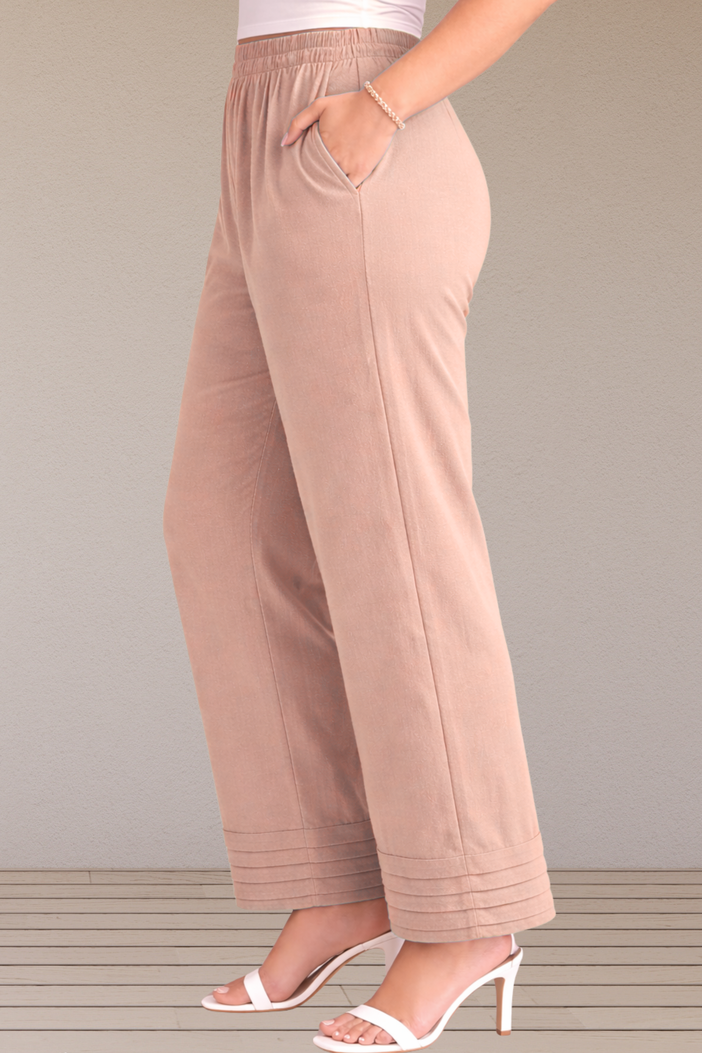 Light Onion Pintucked Cotton Palazzo