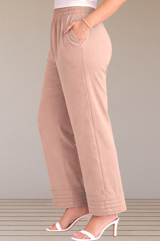 Light Onion Pintucked Cotton Palazzo