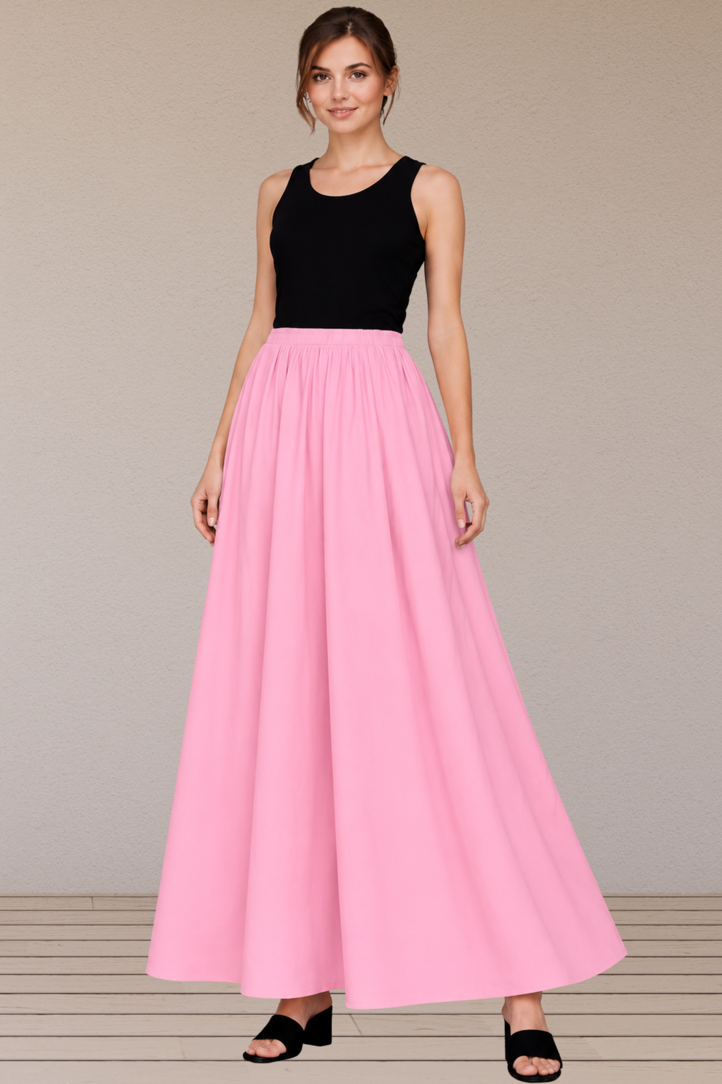 Baby Pink Rayon Long Skirt