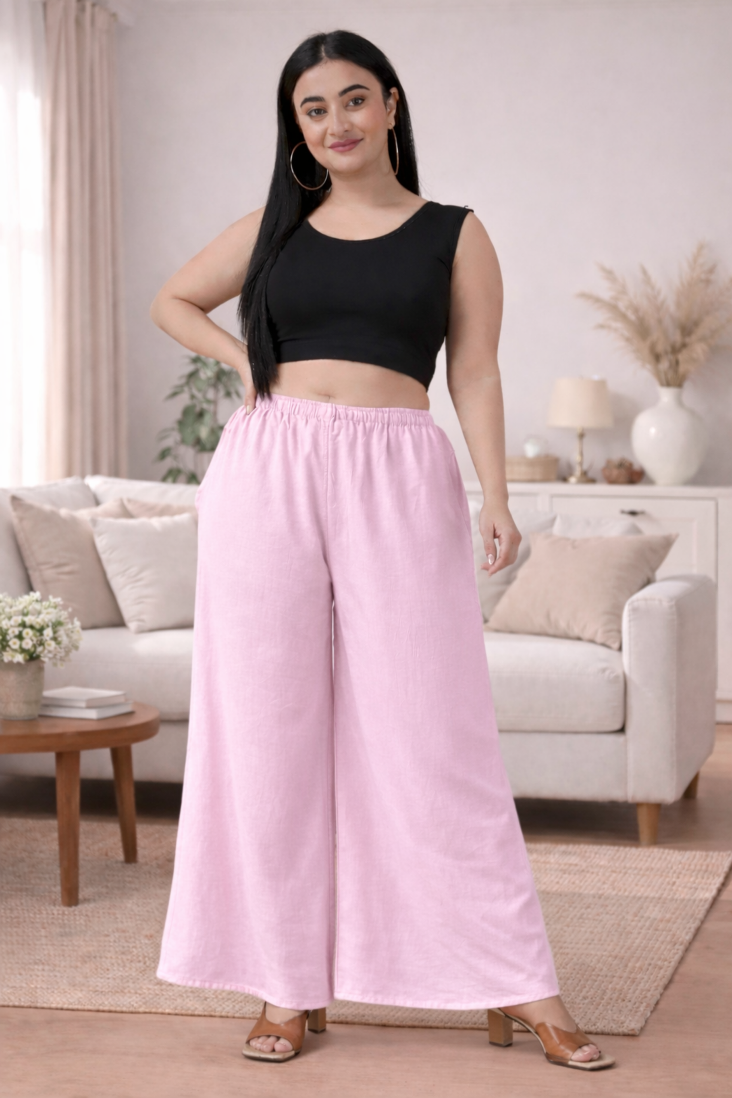 Baby Pink Rayon Loose Palazzo