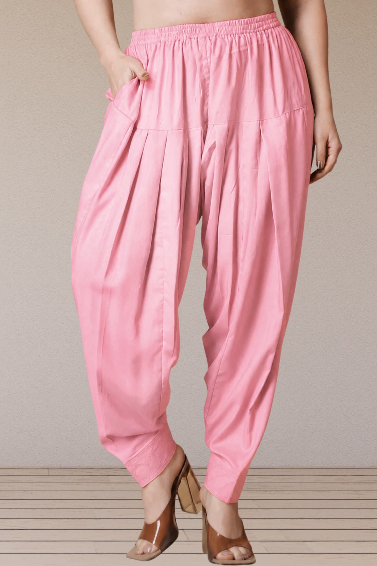Baby Pink Rayon Pleated Salwar