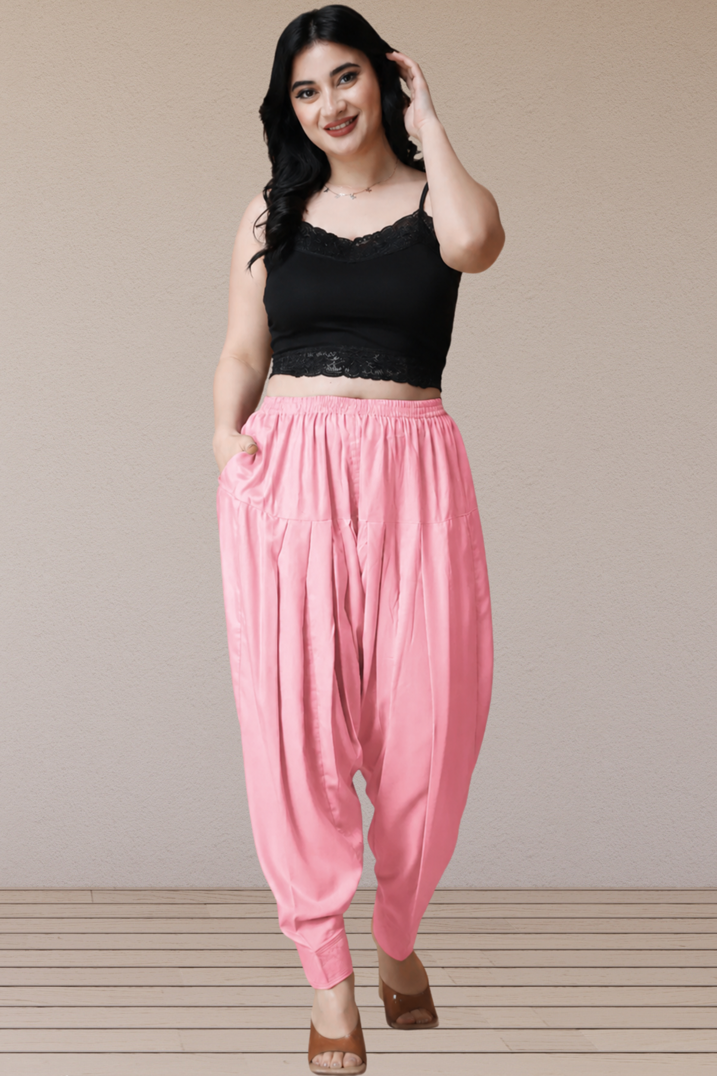 Baby Pink Rayon Pleated Salwar