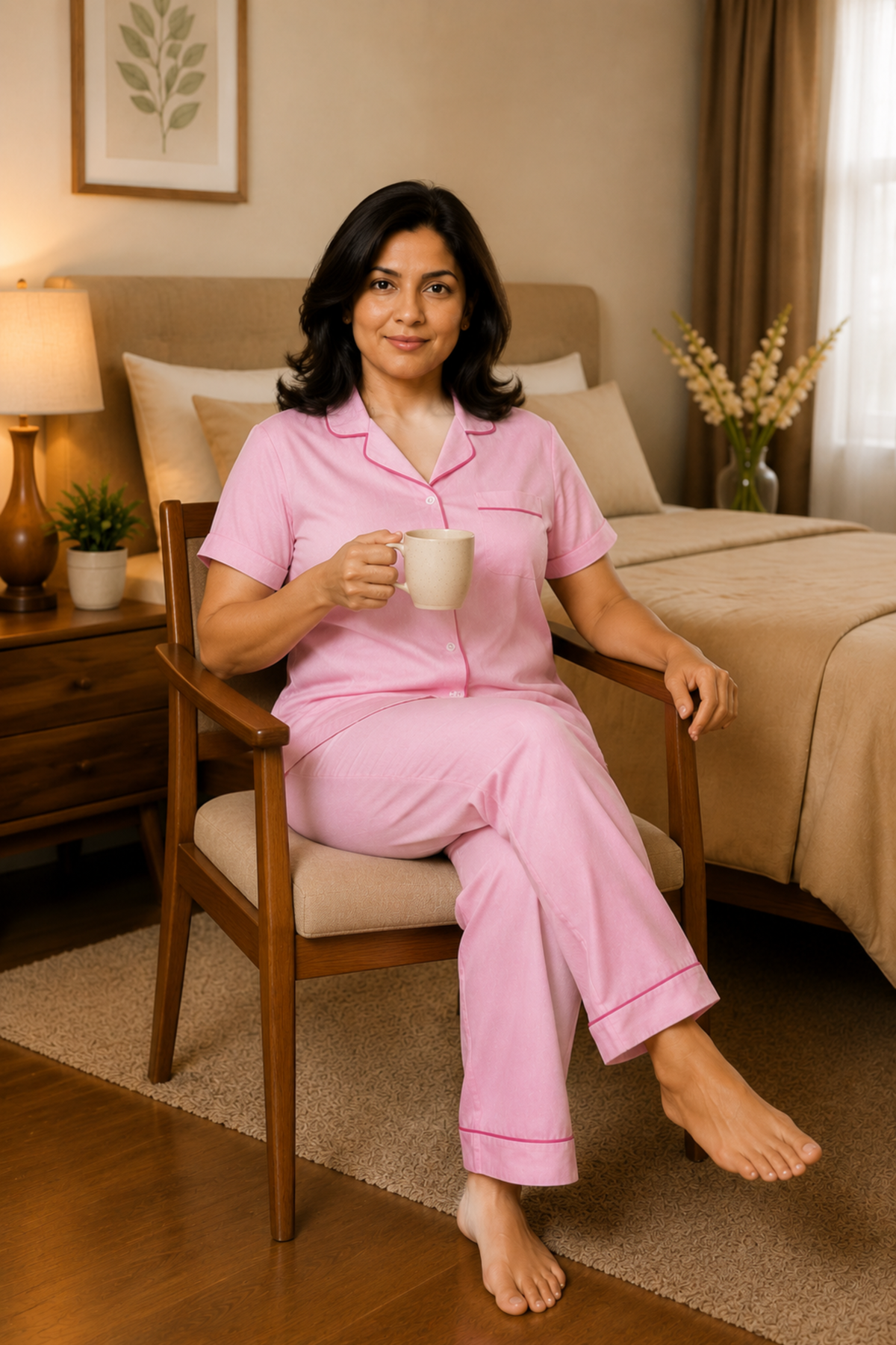 Baby Pink Solid Night Suit