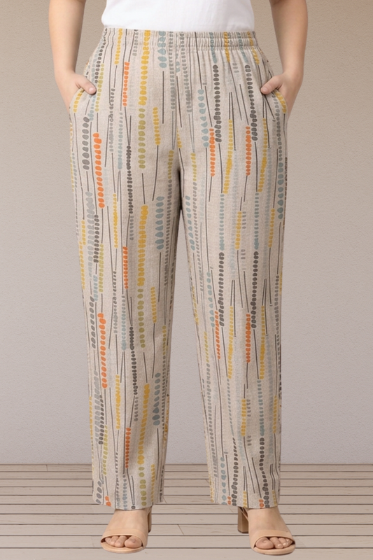 Beige Abstract Printed Cotton Pant