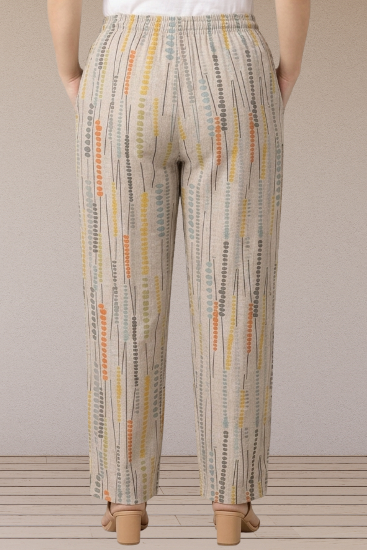 Beige Abstract Printed Cotton Pant