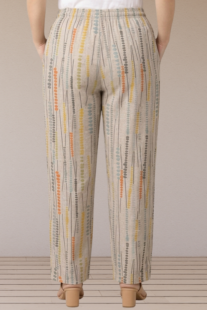Beige Abstract Printed Cotton Pant