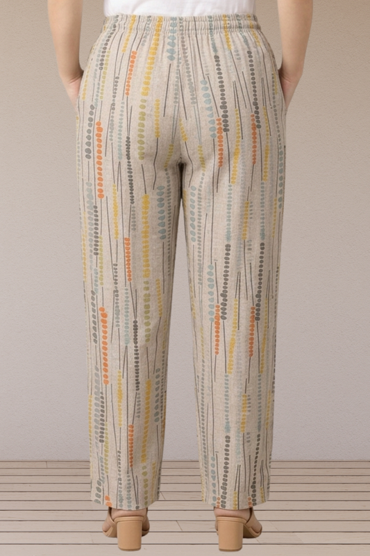 Beige Abstract Printed Cotton Pant