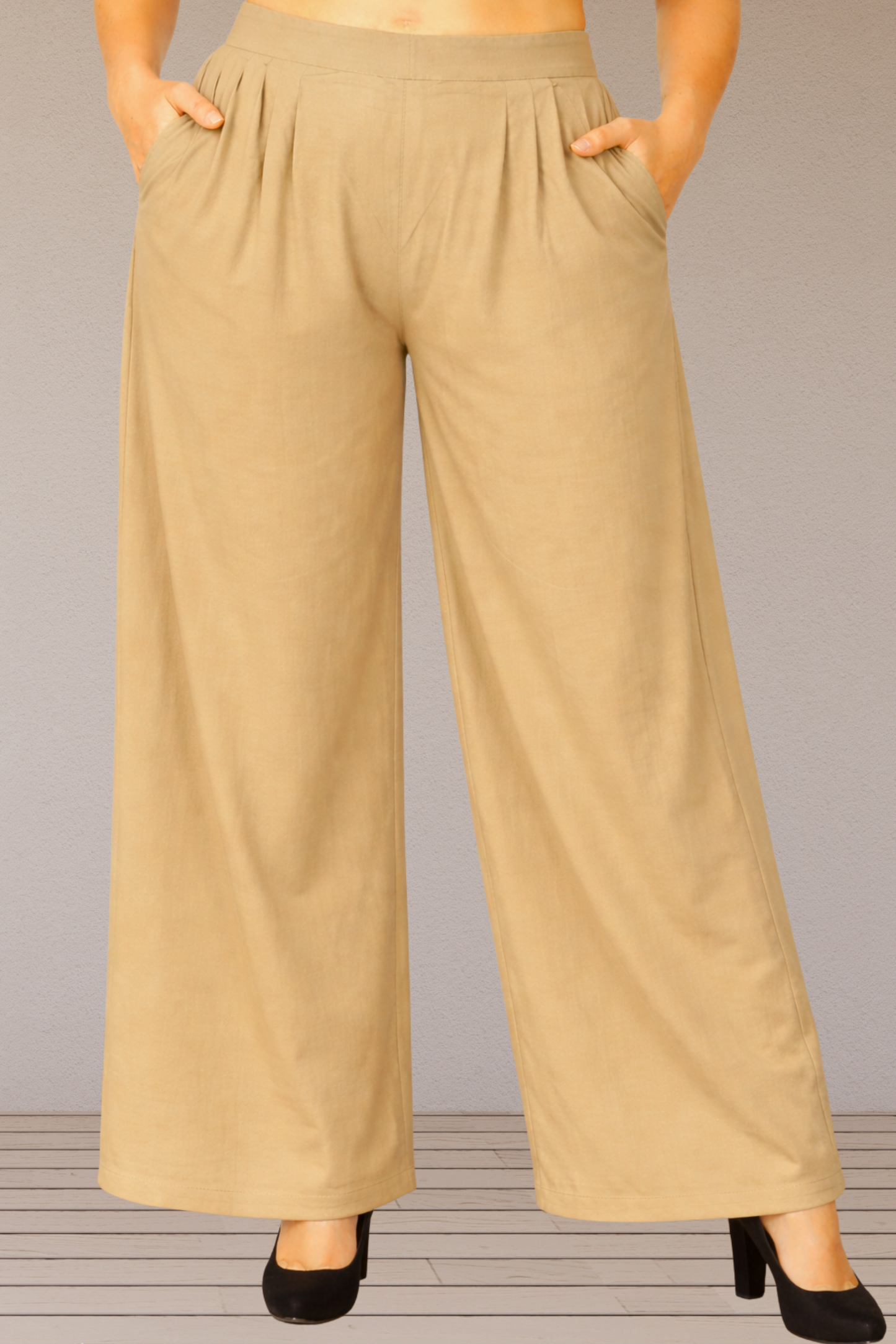 Beige Belted Rayon Loose Palazzo