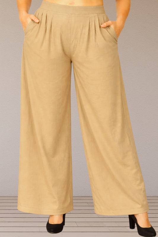 Beige Belted Rayon Loose Palazzo