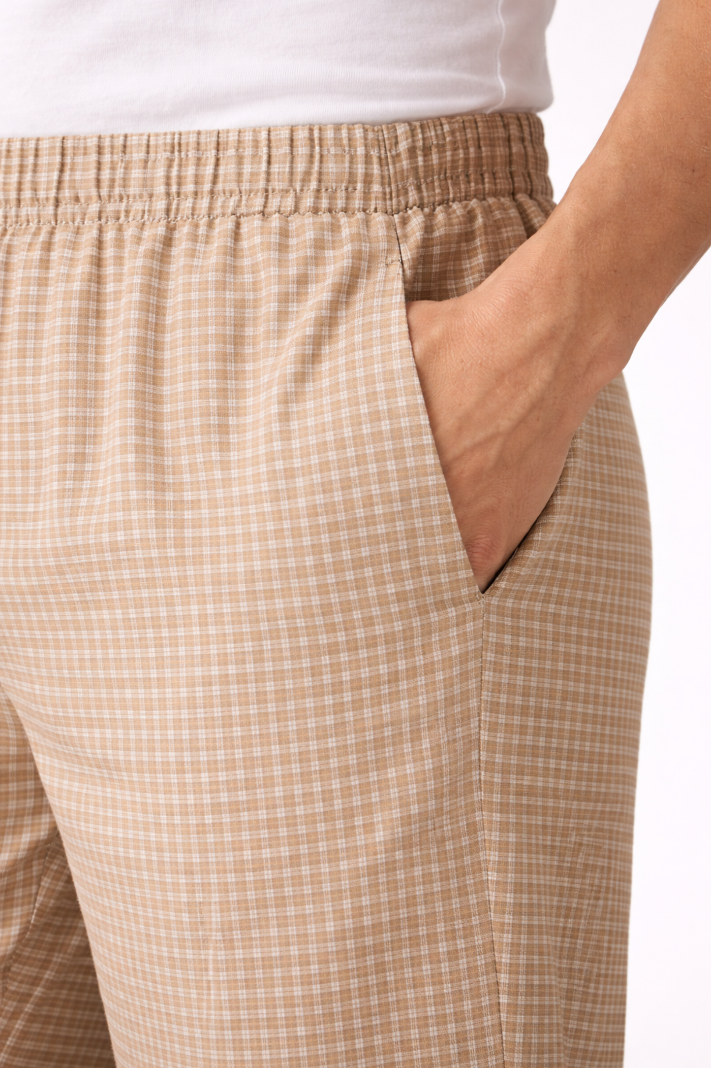 Beige Checked Poplin Cotton Pajama