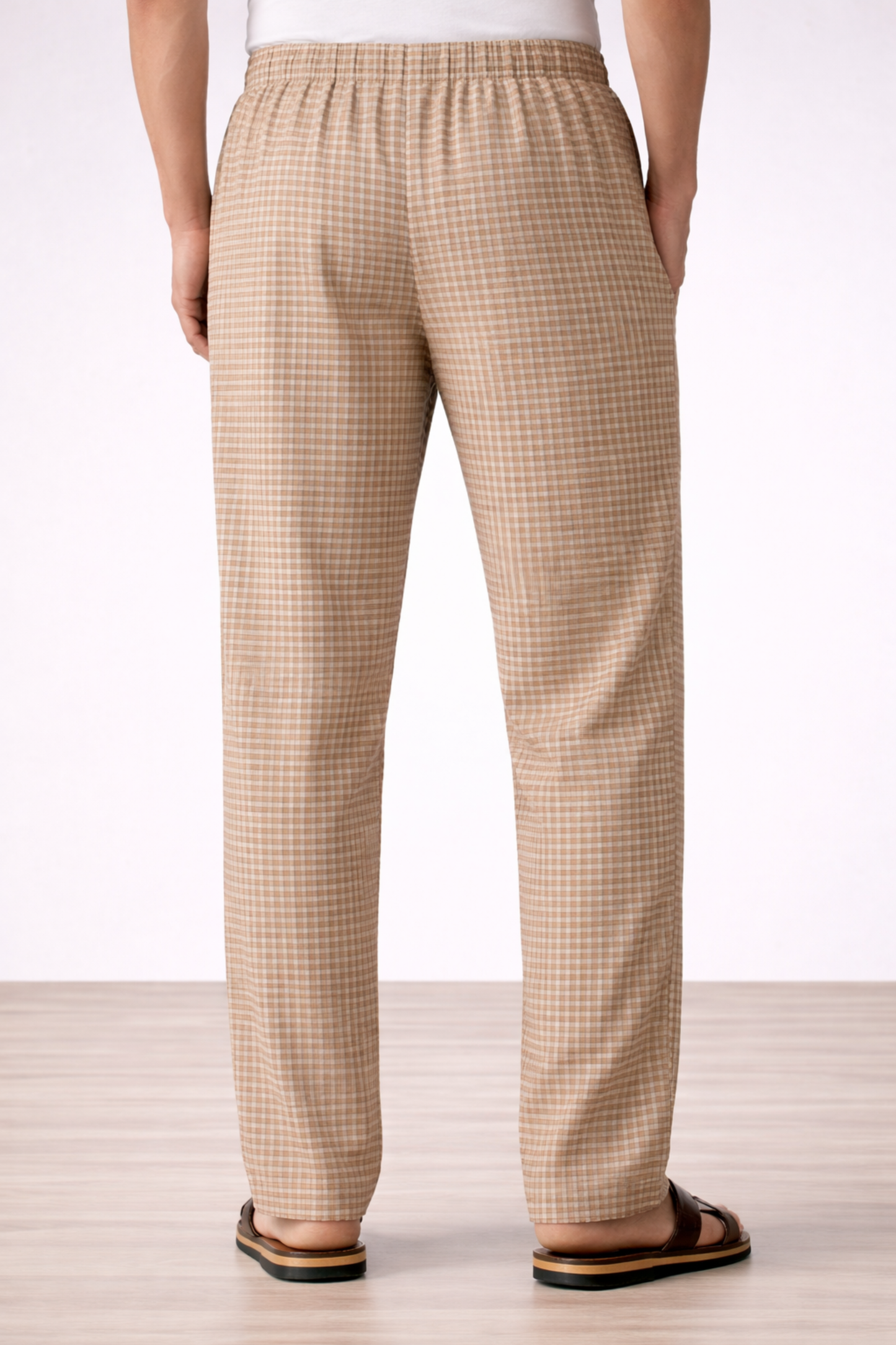 Beige Checked Poplin Cotton Pajama