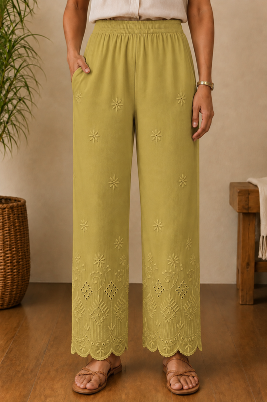 Beige Chikankari Pant Palazzo