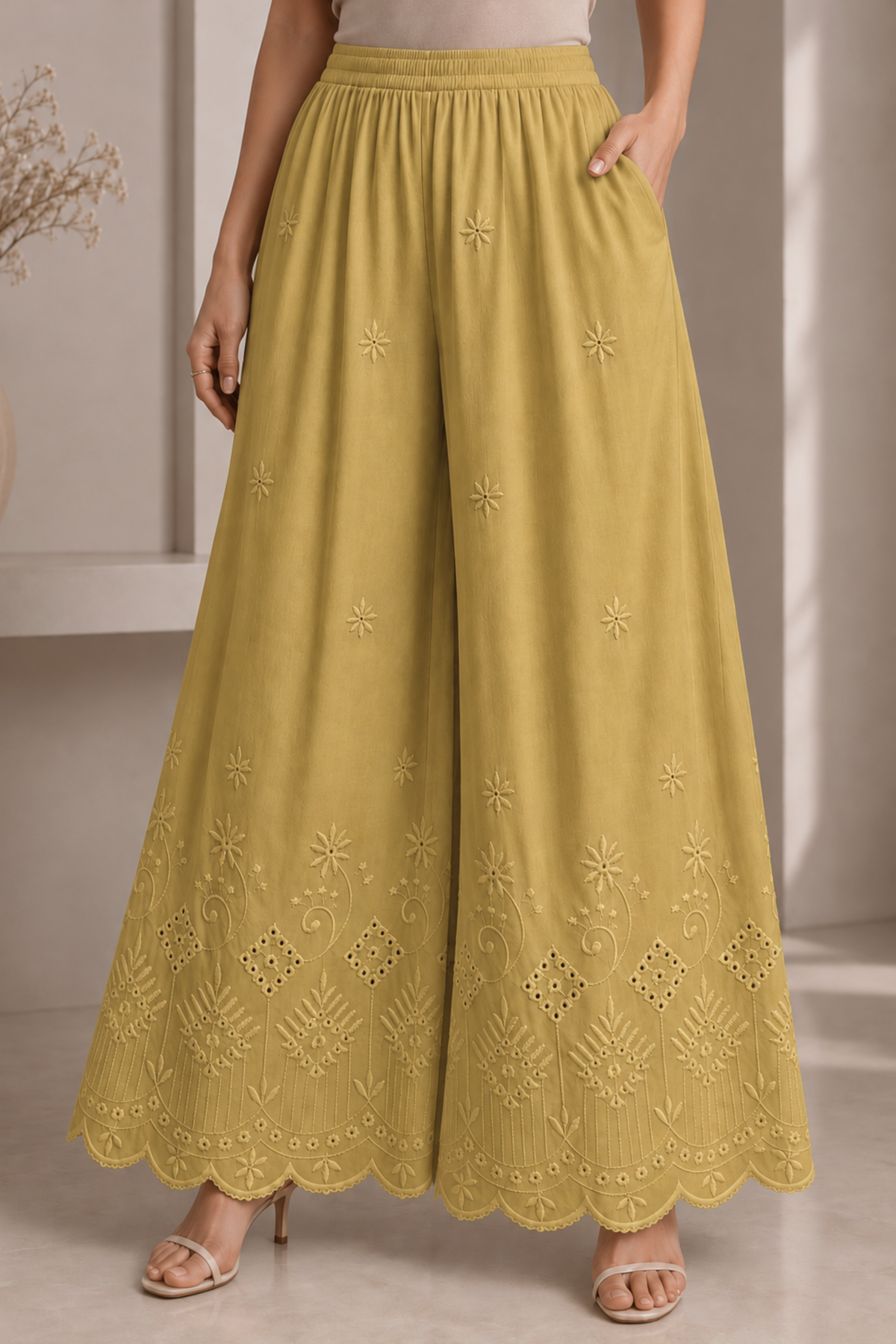 Beige Chikankari Skirt Palazzo