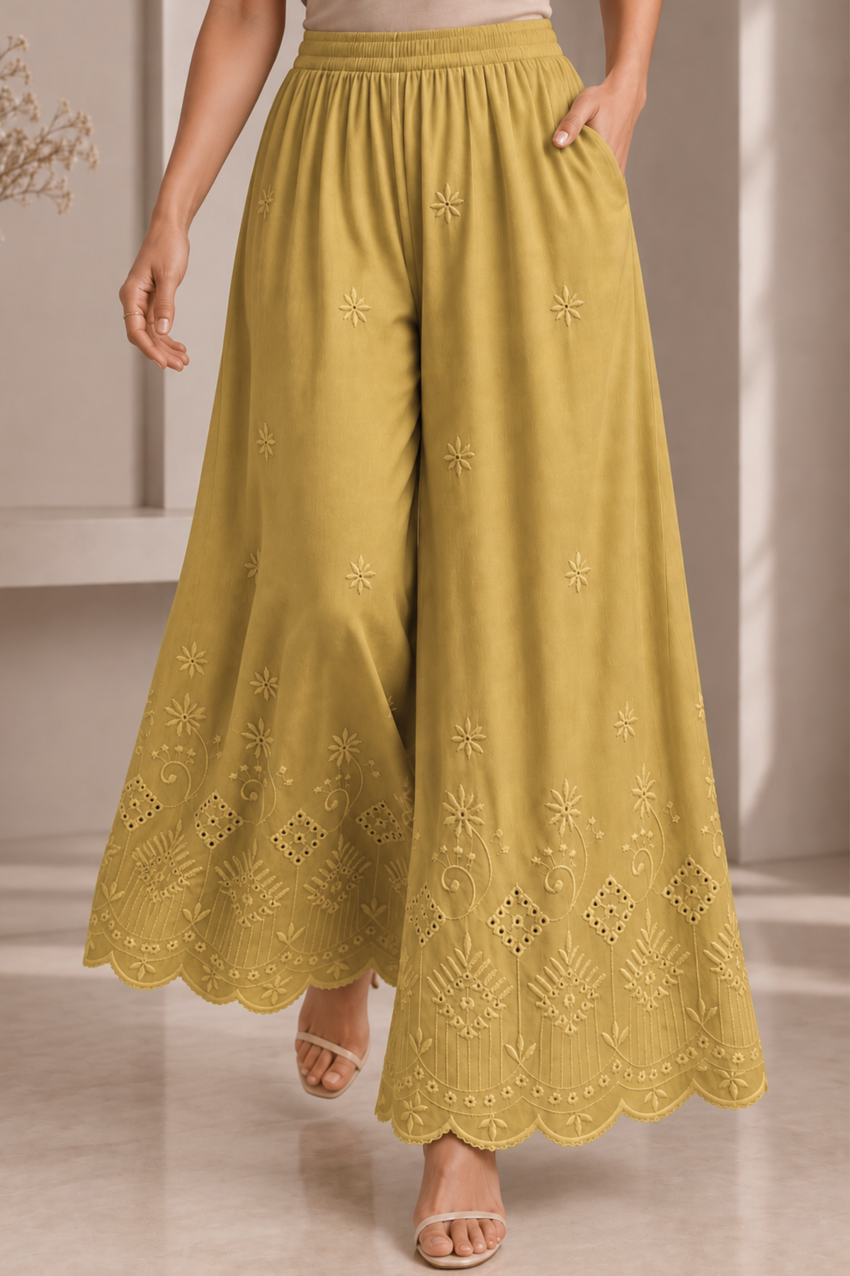 Beige Chikankari Skirt Palazzo