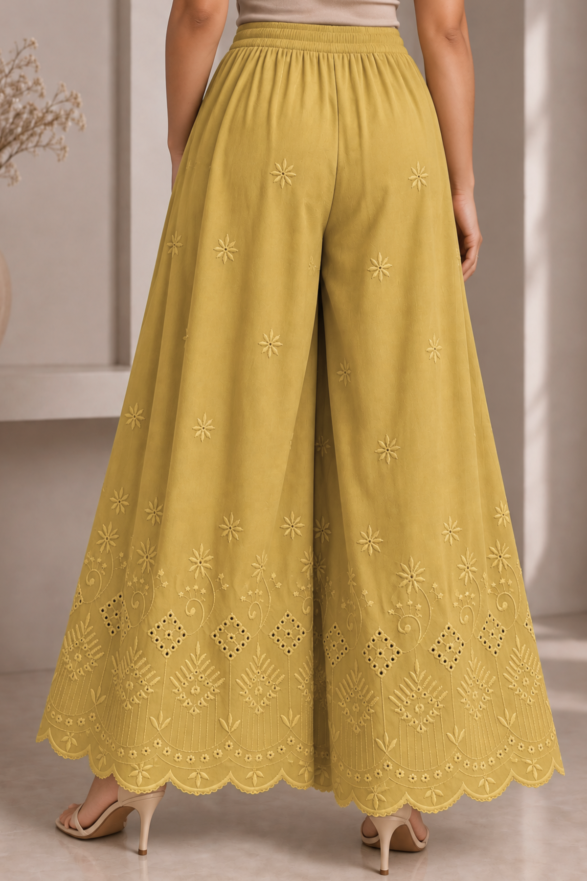 Beige Chikankari Skirt Palazzo