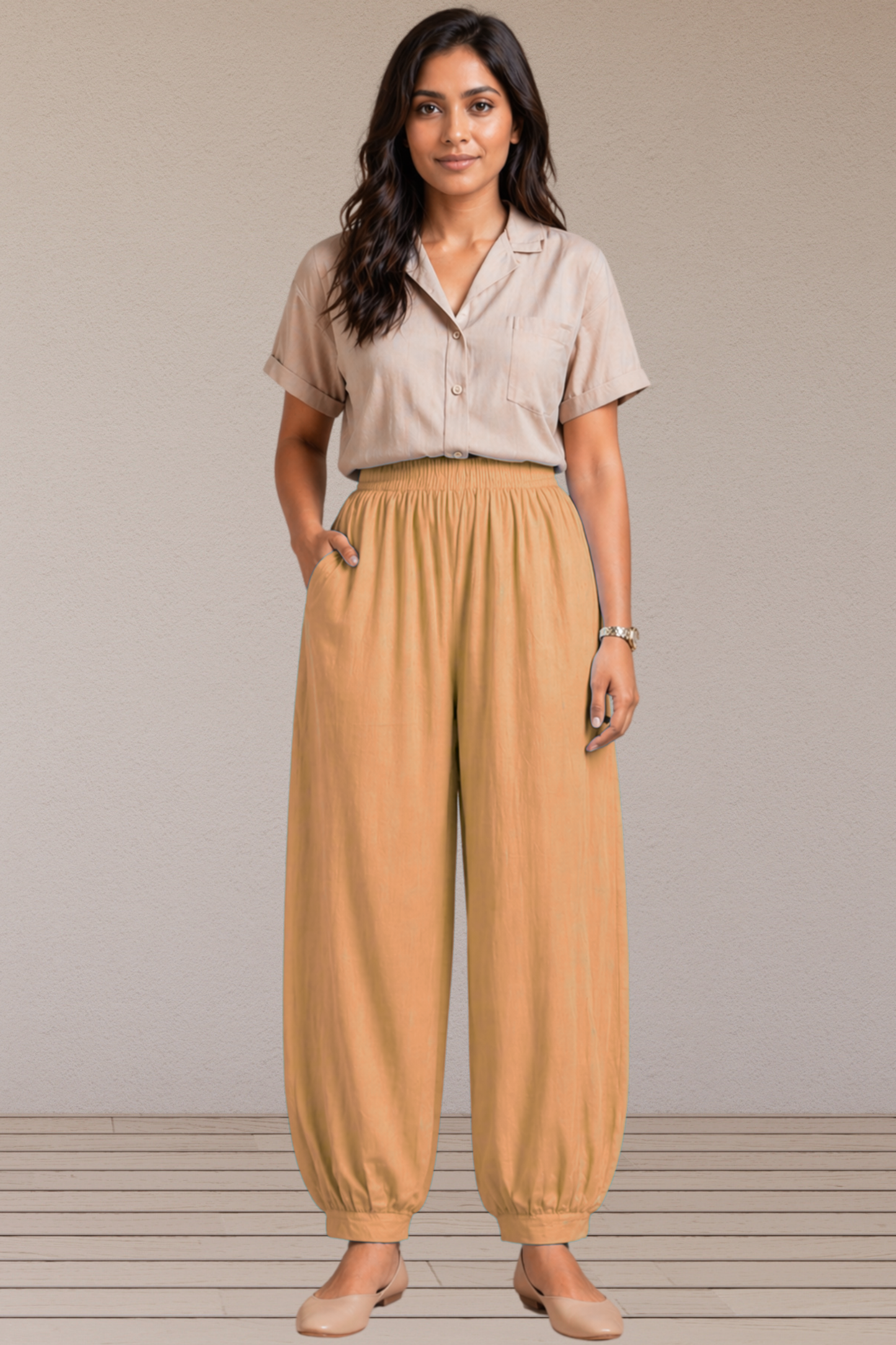 Beige Cotton Afghani Pants