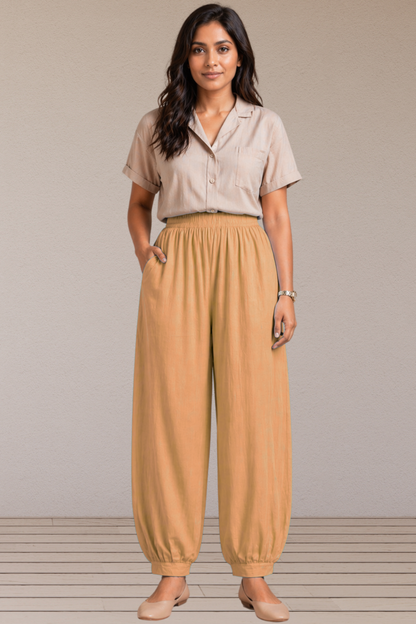 Beige Cotton Afghani Pants