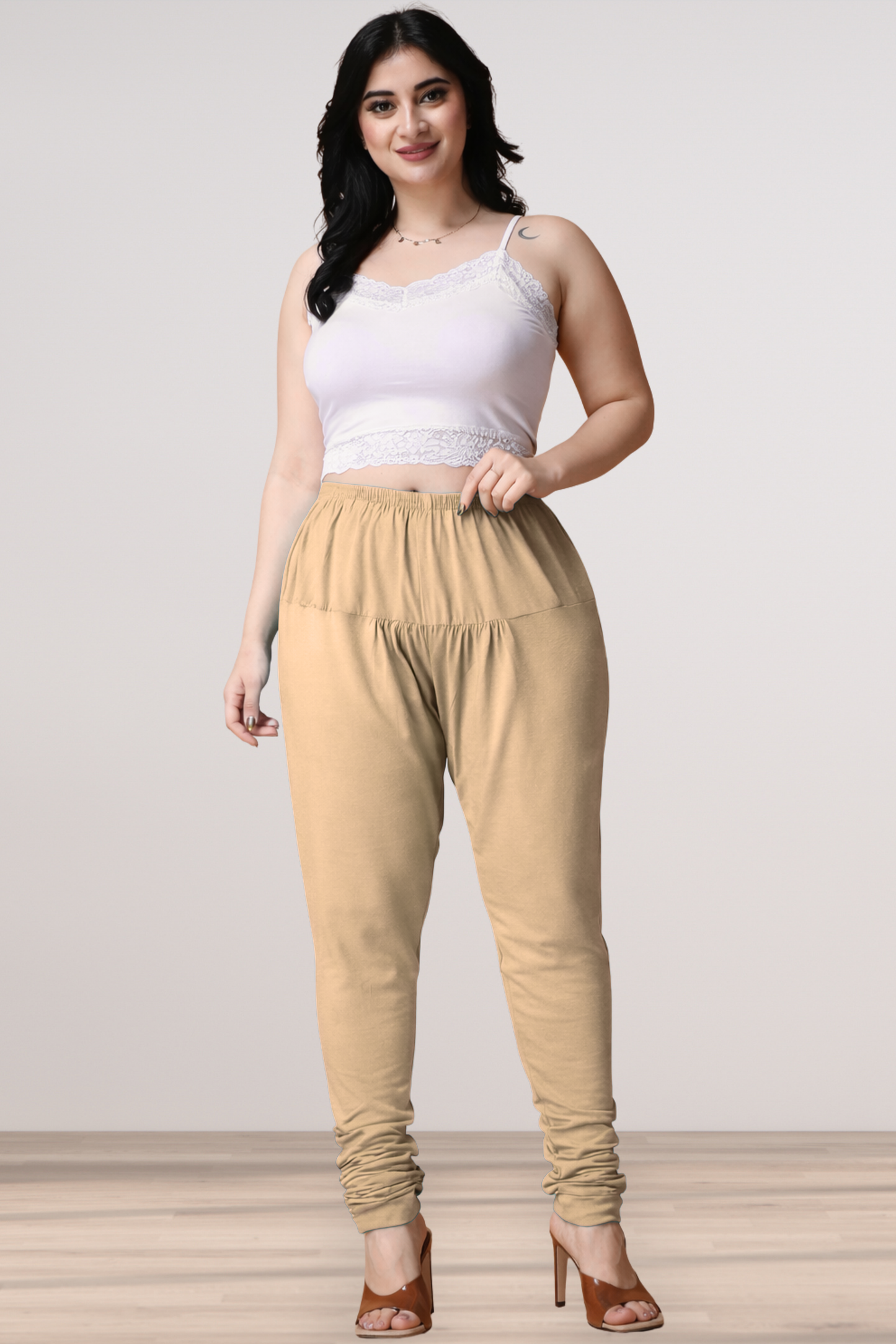 Beige Cotton Churidar Pants