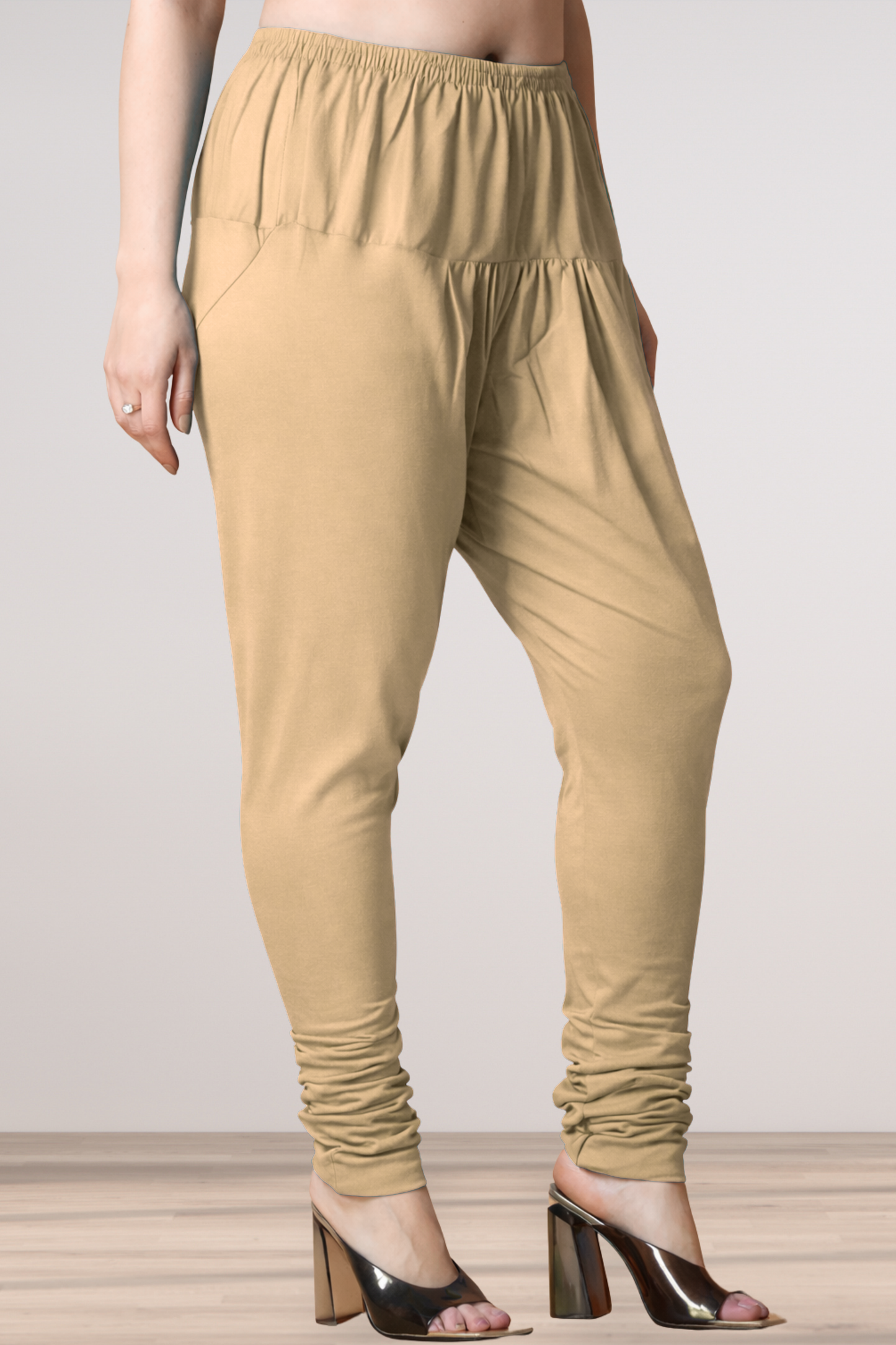 Beige Cotton Churidar Pants