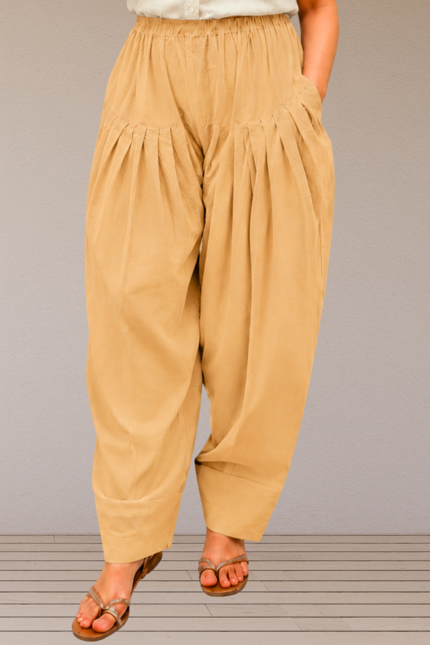 Beige Cotton Farshi Salwar