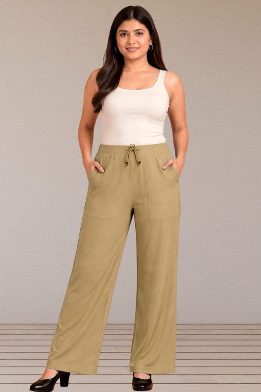 Beige Cotton Linen Flared Pant