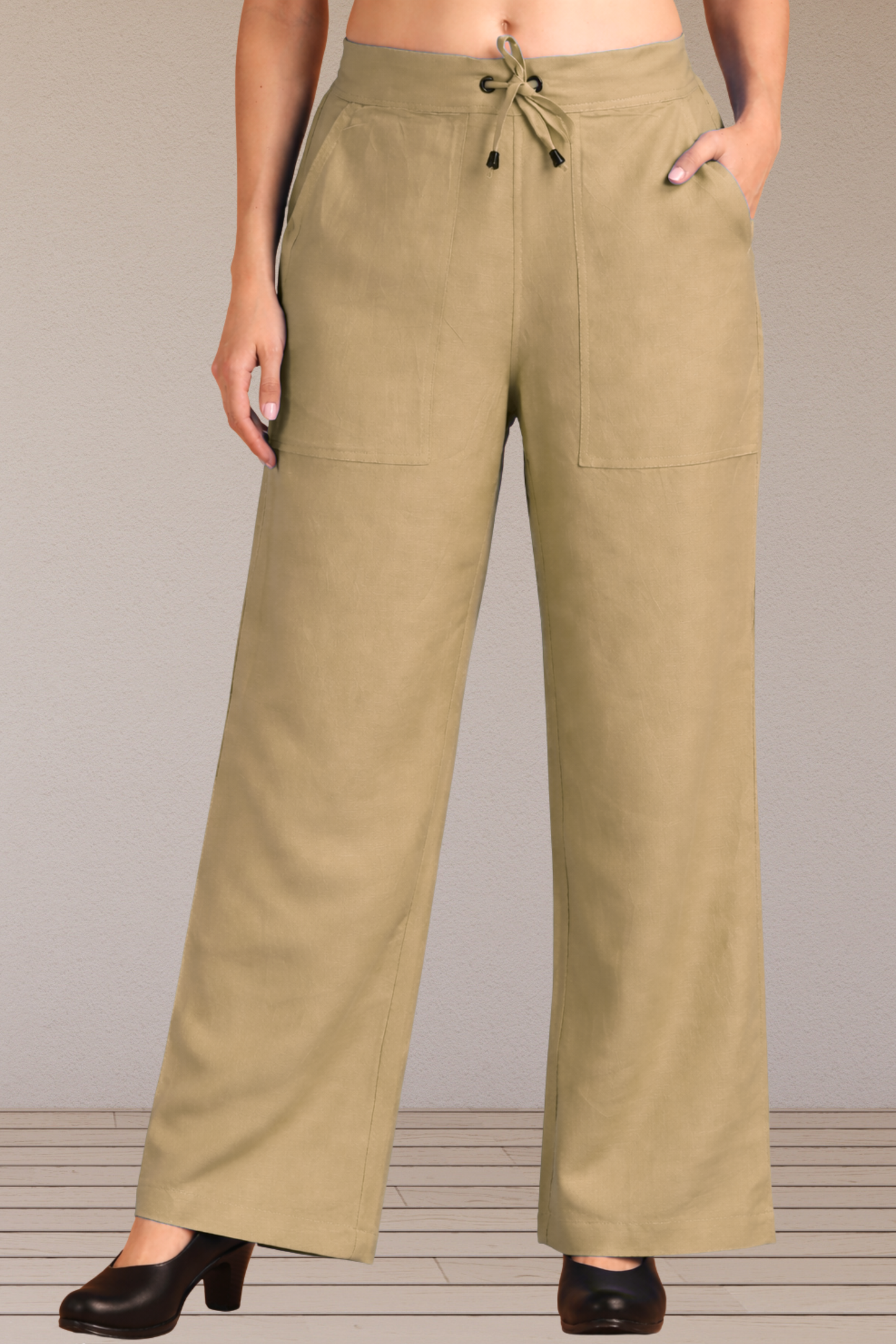 Beige Cotton Linen Flared Pant