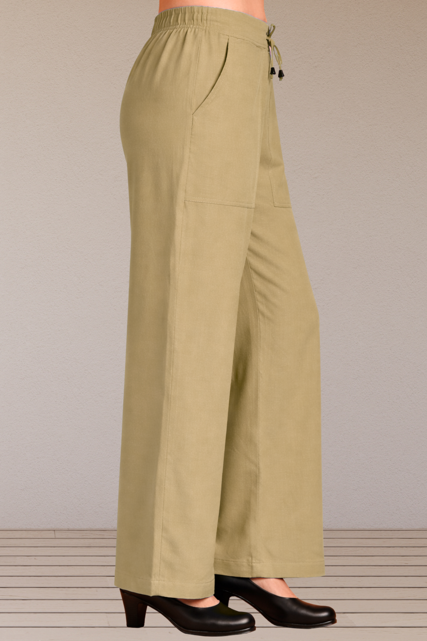 Beige Cotton Linen Flared Pant